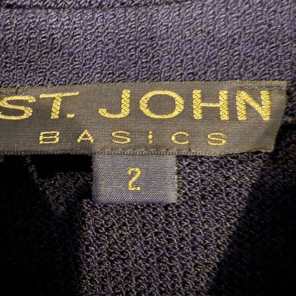 St. John Santana Knit Wool Navy Blue Blazer Jacket Gold Tone Buttons Oversized 2 - Picture 5 of 11